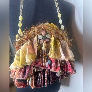 Mary Frances Vintage Beautiful BOHO Velvet Stone Bag Beaded